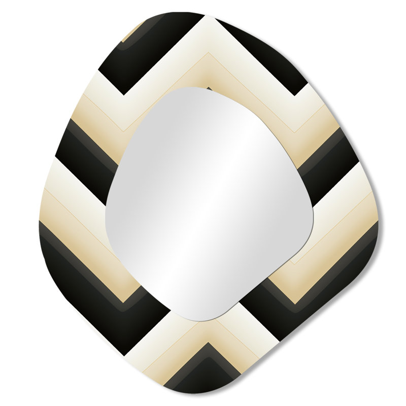 Monochromatic Chevron Motion I - Chevron Asymmetrical Unique Mirror, White Freeform Large Wall Mirror, Printed Metal Art