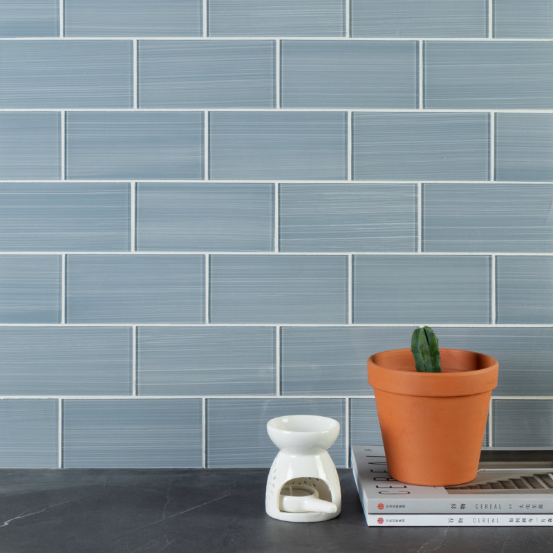 Premium Hand Painted 3" x 6" Straight Edge Glass Mosaic Subway Tile, Soft Gray