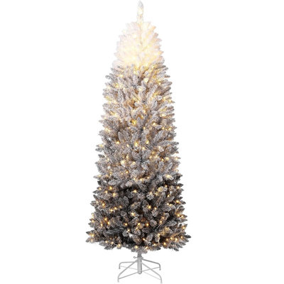 Snow Flocked Pencil Christmas Tree, Slim Artificial Christmas Tree with Sturdy Metal Stand, Skinny Xmas Tree Holiday Decoration for Home, Office