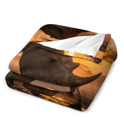 Rhino Sunset Luxury Flannel Throw Blanket, Soft Warm Fuzzy Blanket for Living Room Sofa Bed Home Decor