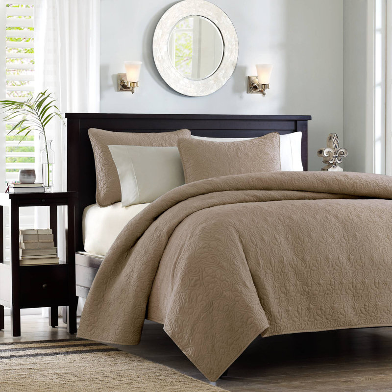 Khaki Twin Reversible Microfiber Bedspread Set