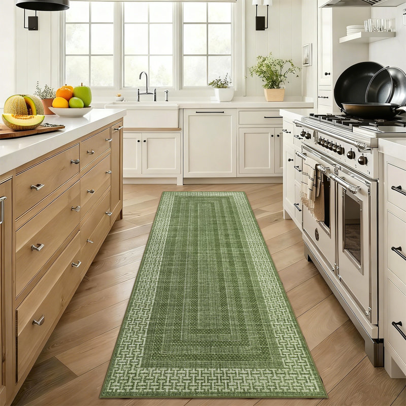 Modern Machien Washable Rugs for Living Room-Soft Geometric Bordered Indoor Rug, Non Shedding Low Pile Bedroom Carpet, Contemporary Floor Mats for Nursery