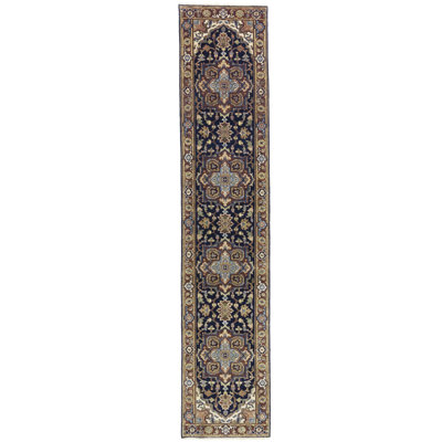 Tapis de couloir oriental bleu en laine noué à la main 2 pi 5 po x 11 pi 9 po