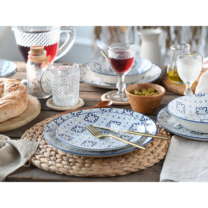 Yara Piece Dinnerware Set - Service for 4, Blue/White