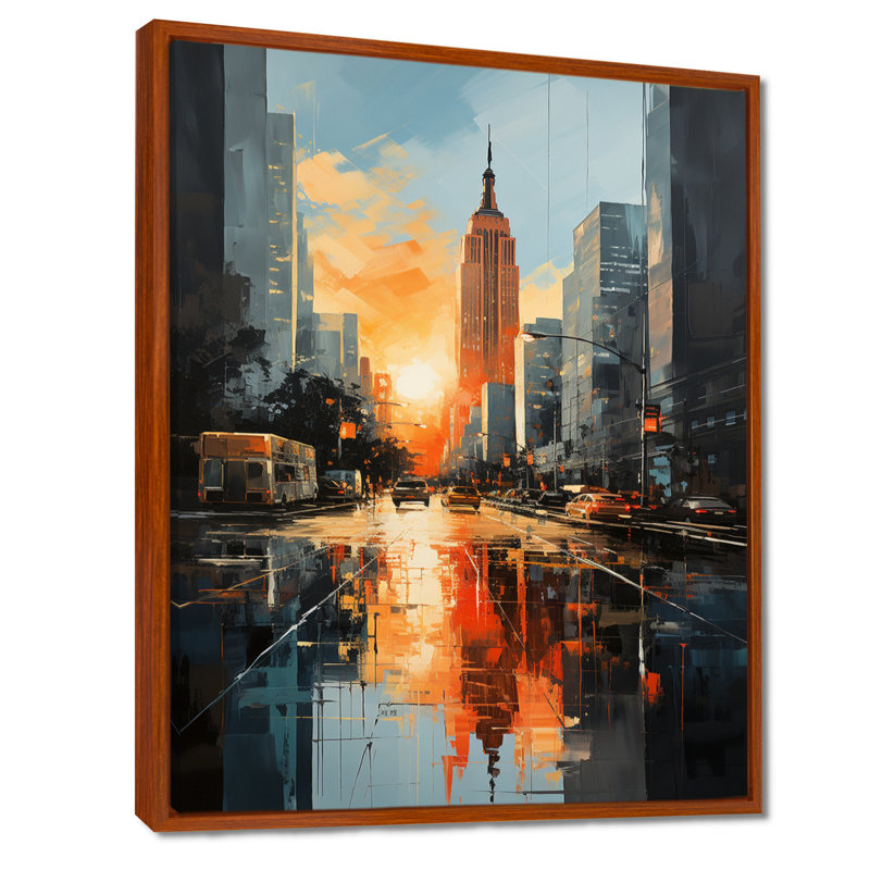Coucher de soleil doré sur l'Empire State Building - New York, art mural, Cadre flottant brun, H 44 po x l 34 po