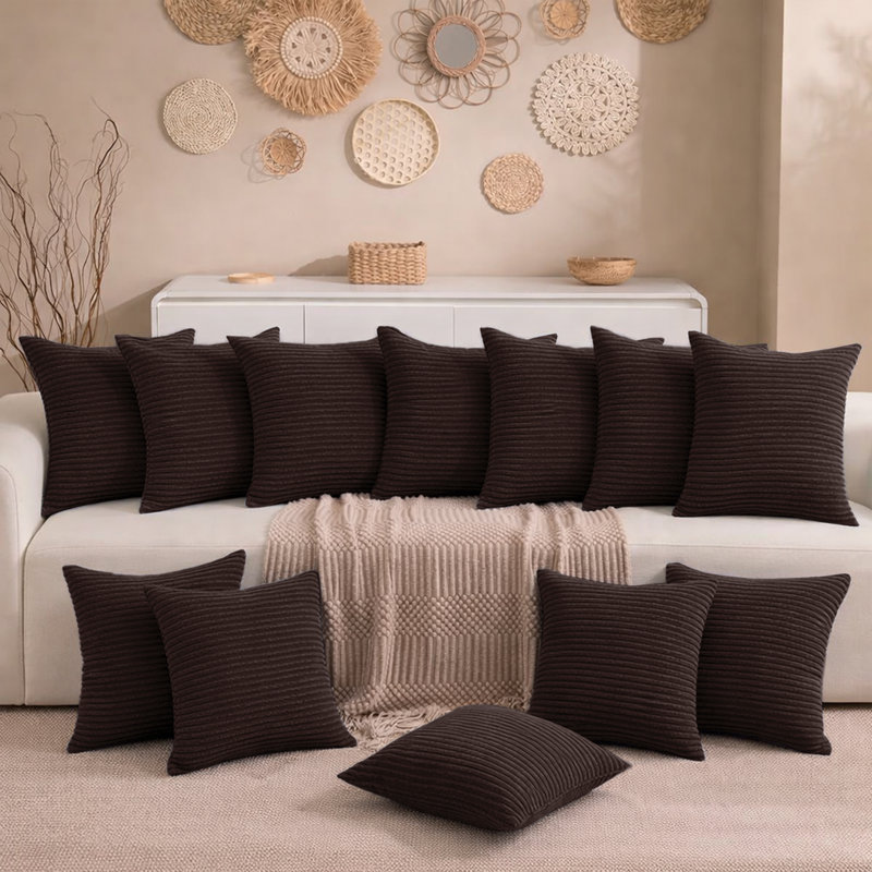 Aspire Homeware Striped Square Velvet Cushion Cover, Coffee, Pack of 12