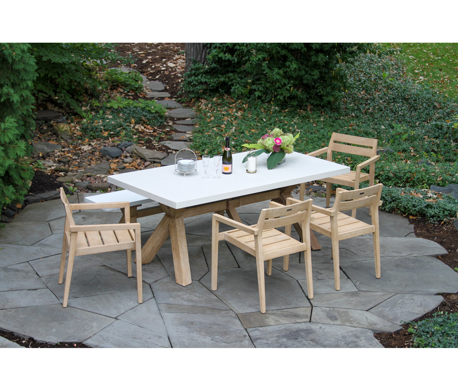 Fleur 74" Eucalyptus Patio Dining Set