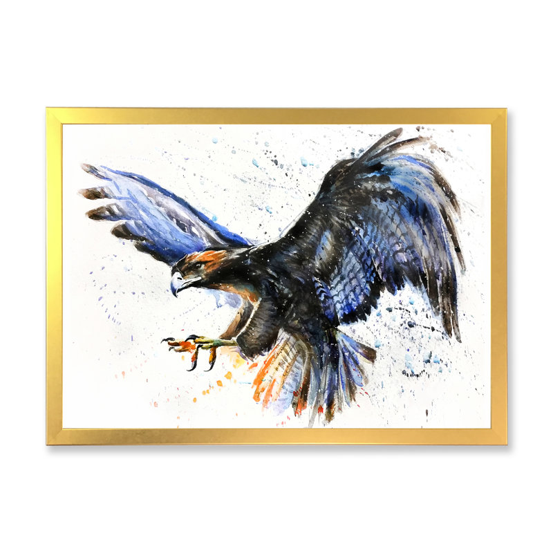 Art mural sur toile aigle, reproduction d'oiseau de proie - chasseur d'aigle, Cadre doré, H 24 po x l 36 po x P 1 po