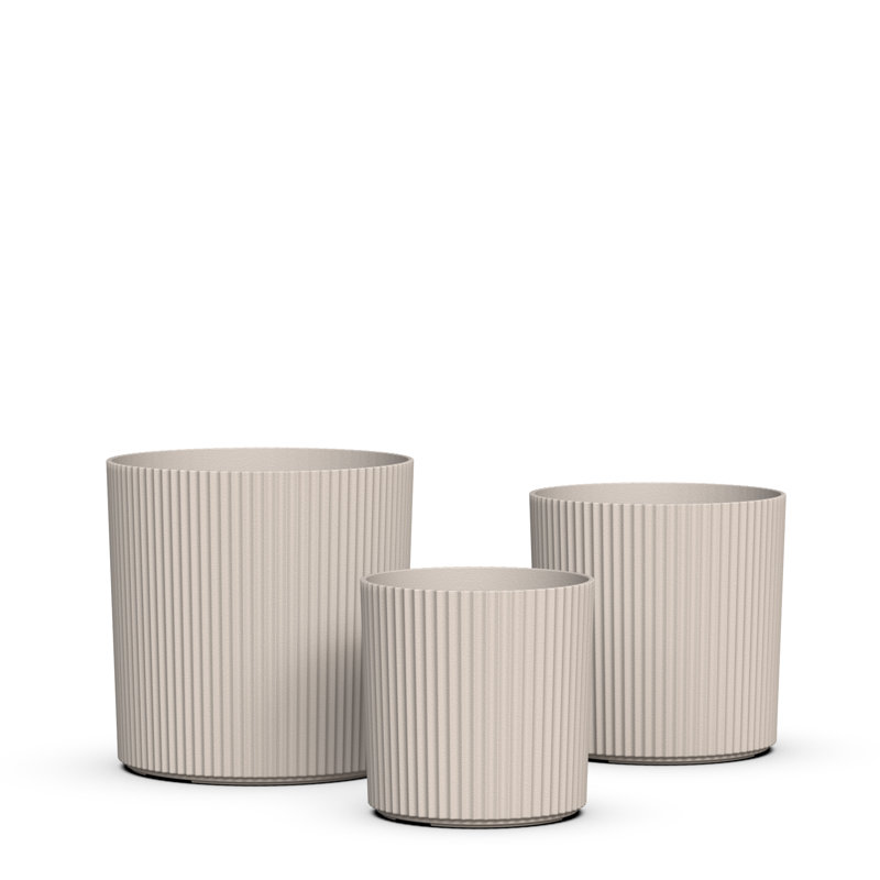 Byron Ribbed Round Planter - Set of 3 (10in, 12in, and 14in), Cream
