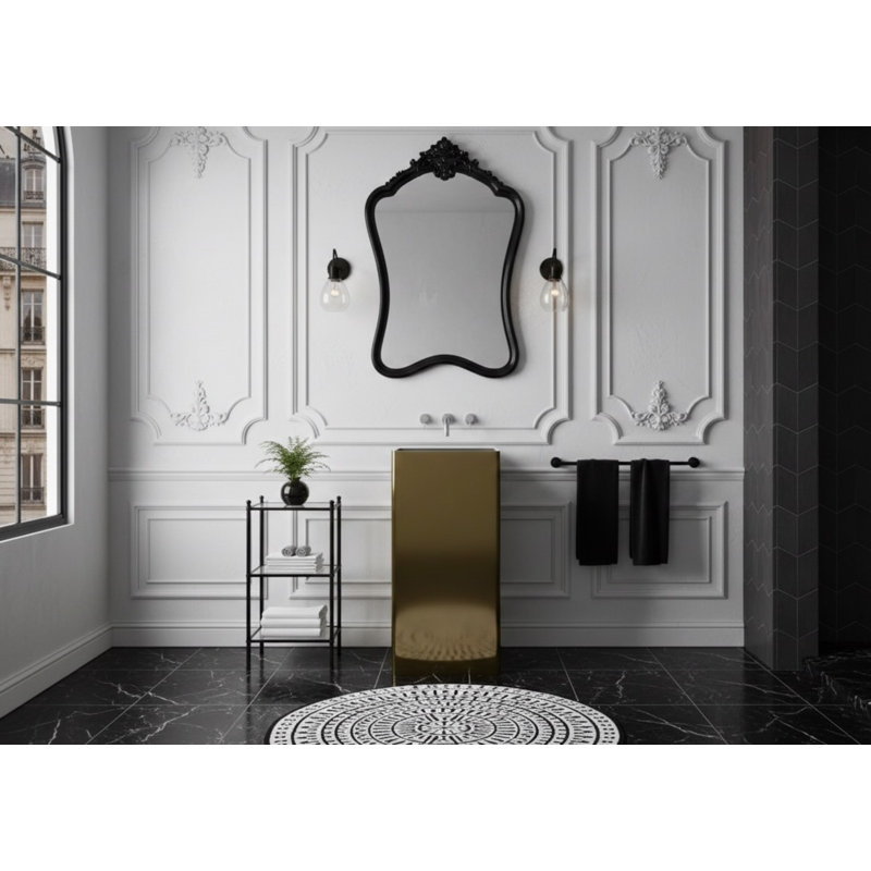 Vast Studio 33.5” Tall Aged Brass/Black Freestanding Pedestal Sink – Rectangular Basin with Metallic Luxury Finish & Modern Minimalist Spa-Inspired Design