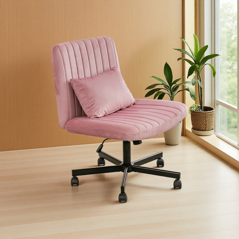Criss Cross Armless Office Chair With Wheels - Versatile For Home Office, Meditation & Makeup, Light Pink