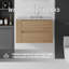 Meuble-lavabo de 76 cm avec lavabo intégré, armoire suspendue en contreplaqué, lavabo en céramique, comptoir et dosseret en marbre reconstitué, 2 tiroirs à fermeture amortie, tablette latérale ouverte, chêne-190733425