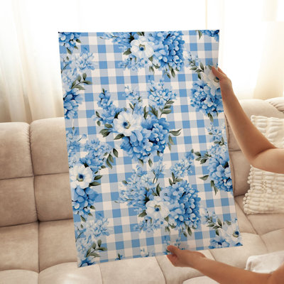 Floral Blue Gingham Flowers VI Unframed Art Print