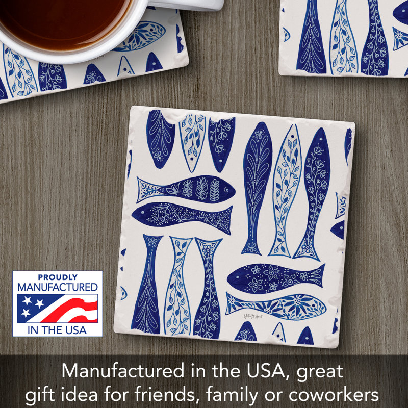 Chinoiserie Fish Single Tumbled Tile Coaster Create Your Own Collection
