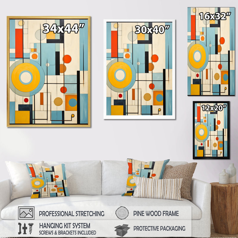 «Ilora Colorful Mid Century Mod Geometrics I», reproduction sur toile, Cadre photo noir, H 44 po x l 34 po x P 1,5 po