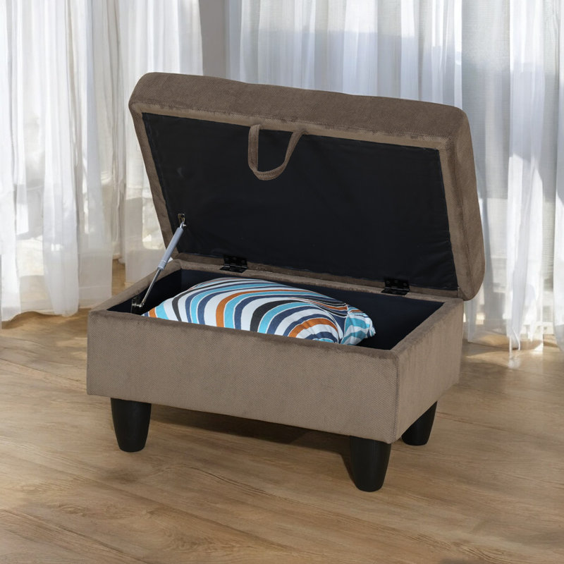 Orella Marlinda 28.5" Wide Upholstered Rectangle Tufted Flip Top Storage Ottoman, Square Brown Pineapple Velvet