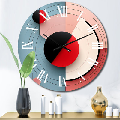 Horloge murale géométrique «Happy Flowers of Rhythmin» rose et bleu III