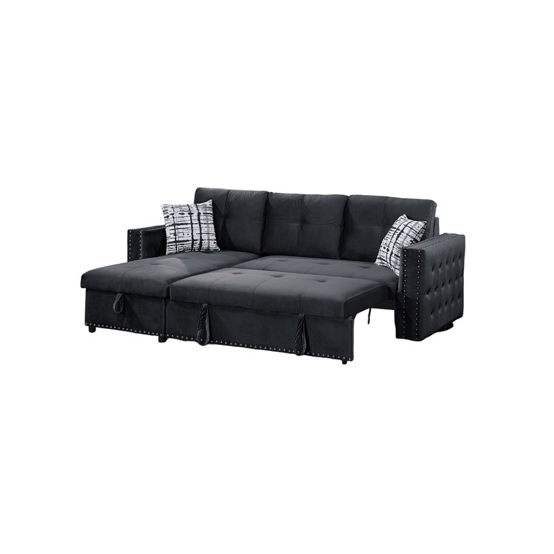 Canapé modulaire convertible en velours avec canapé-lit et canapé-lit, Velours noir