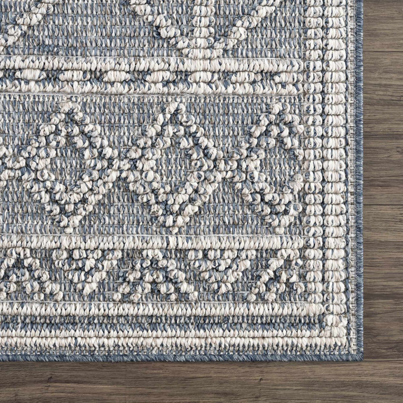 Jaythen Geometric Outdoor Gray Area Rug, Runner 2'7" x 7'3"