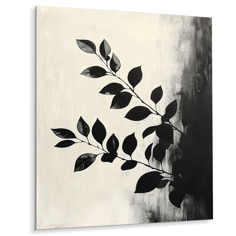 Silhouette de feuilles d'ombre noires III - impression de feuilles sur métal, H 32 po x l 24 po