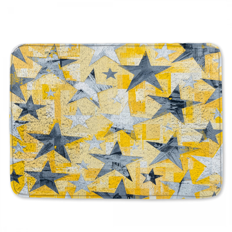 Tapis de bain jaune et gris, L 24 po x L 17 po