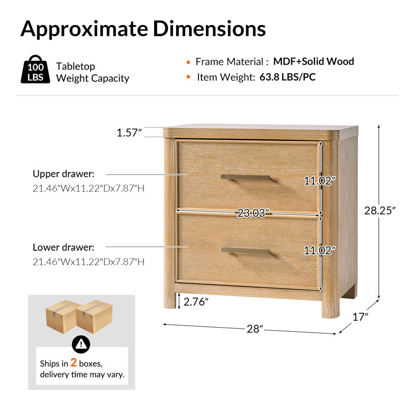 Callahan 28''W Modern 2-Drawer Fully Assembled Nightstand Built-In Outlets Set of 2