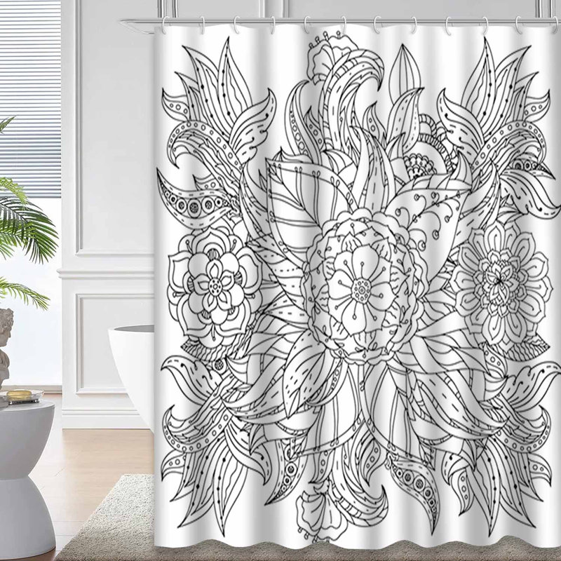 Rideau de douche noir imperméable, rideaux de douche pour la salle de bain avec 12 crochets, L 72 po x l 78 po