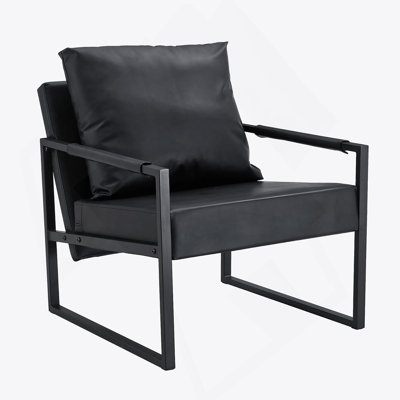 Classic Black PU Leather And Metal Frame Sofa -Ergonomically Designed, A Perfect Blend Of Modern And Industrial Styles