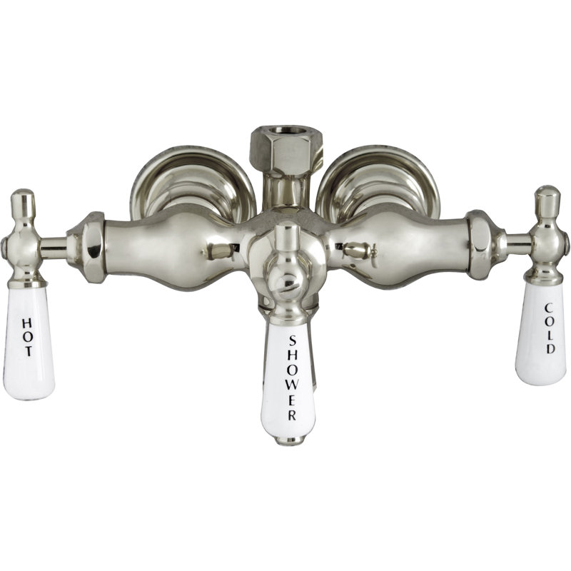 3 Handle Bathroom Clawfoot Tub Faucet with Diverter, Polished Nickel