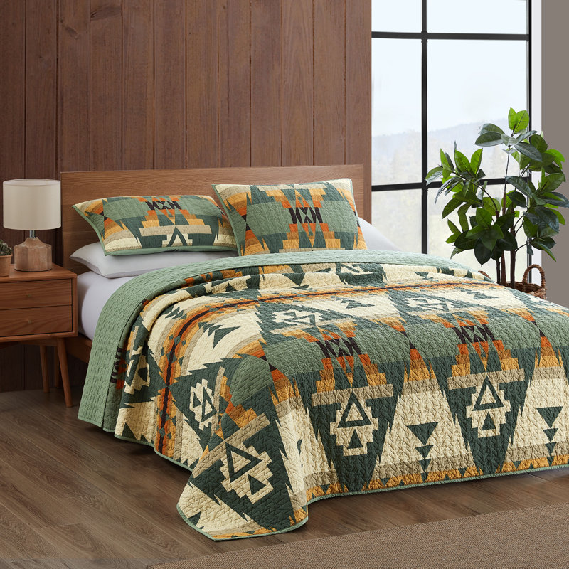 Full Sage Cotton Reversible Patchwork Coverlet Set