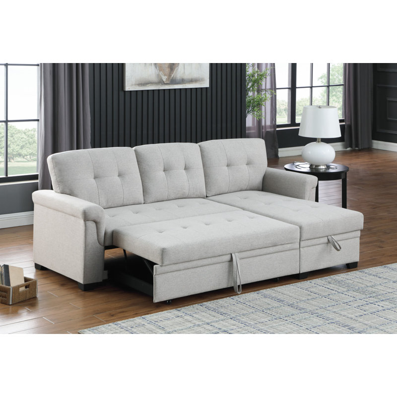 Canapé-lit modulaire réversible en lin gris clair l 84 po Lucca, Light Grey Linen