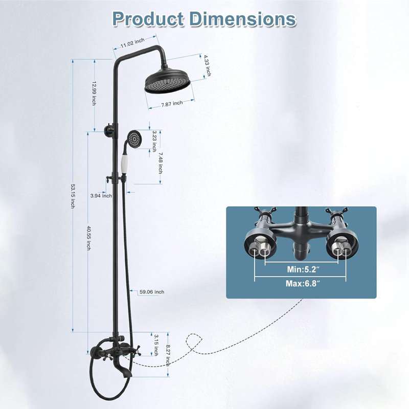 VIBRANTBATH  Matte Black 7.8 Waterfall Dual Head Shower Faucet Bar System with 2-way Diverter ( Ceramic Disc Valve Included )
