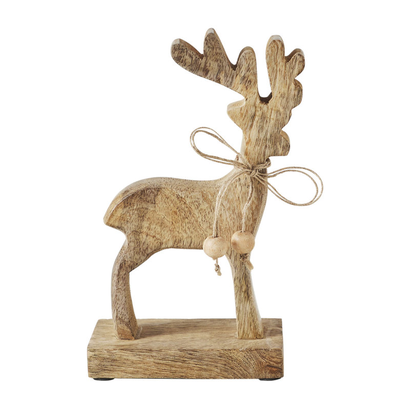 Figurine festive en bois de renne, H 8 po x l 4,5 po x P 2,5 po