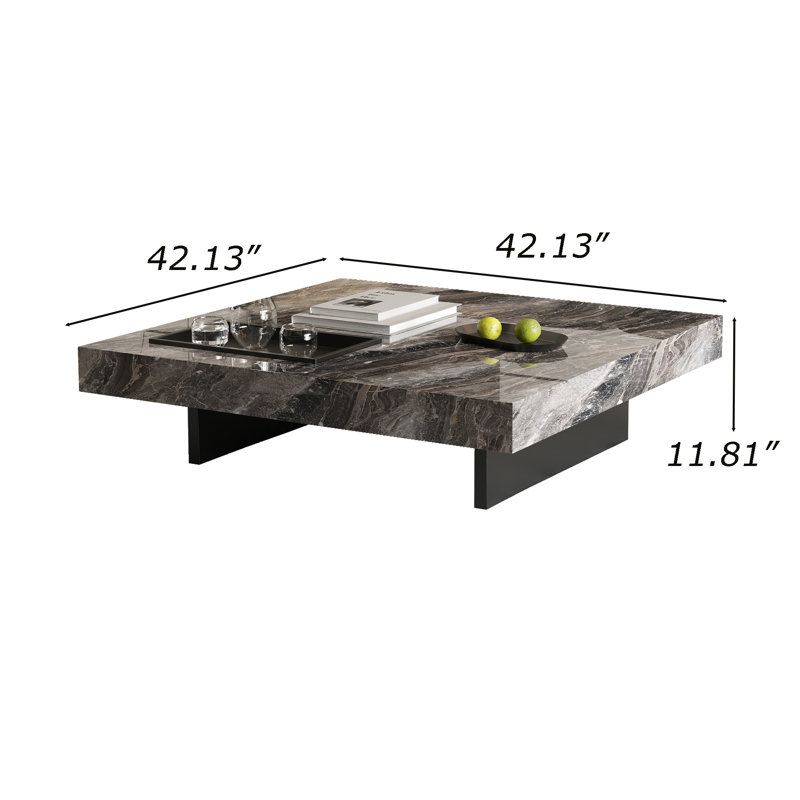 42“ Square Coffee Table with Glossy Sintered Stone Table-top, Modern Coffee table with Stainless steel legs for Living Room