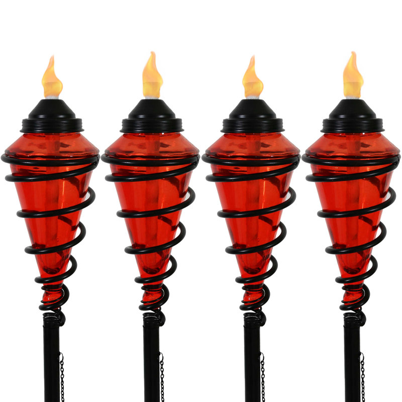 Ensemble de 4 torches de jardin en verre à tourbillon avec hauteur réglable Schofields, Bleu, 4