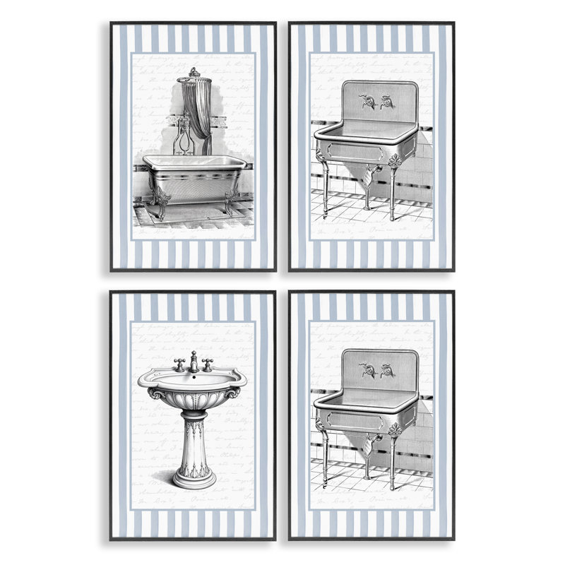 Ensemble de giclée encadrée 4 pièces Antique, H 18 po x l 12 po, Giclée encadrée noir minuit