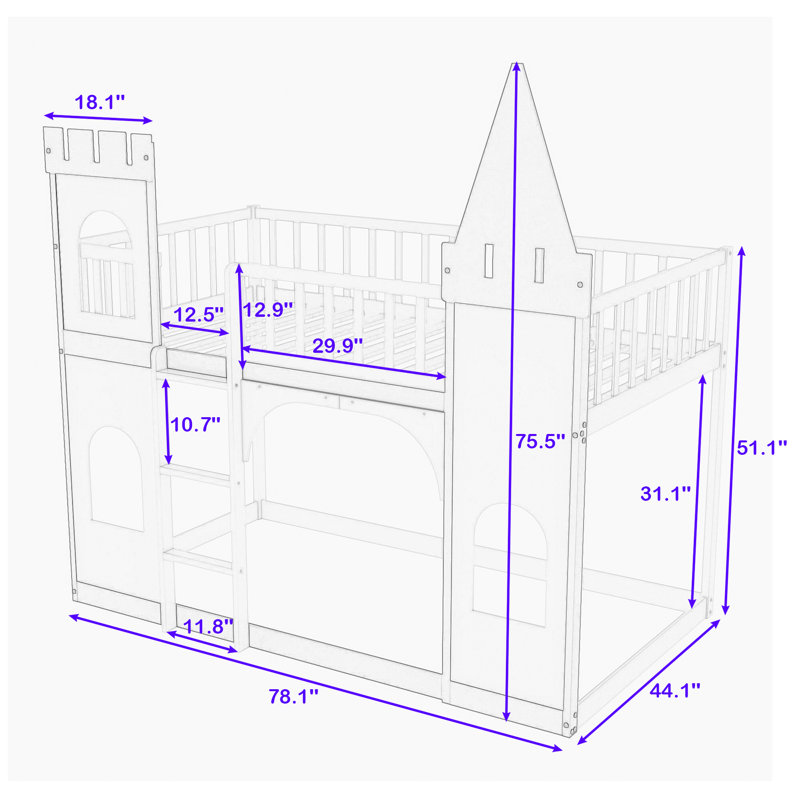 Amidon Twin Over Twin Castle Bunk Bed, Pink