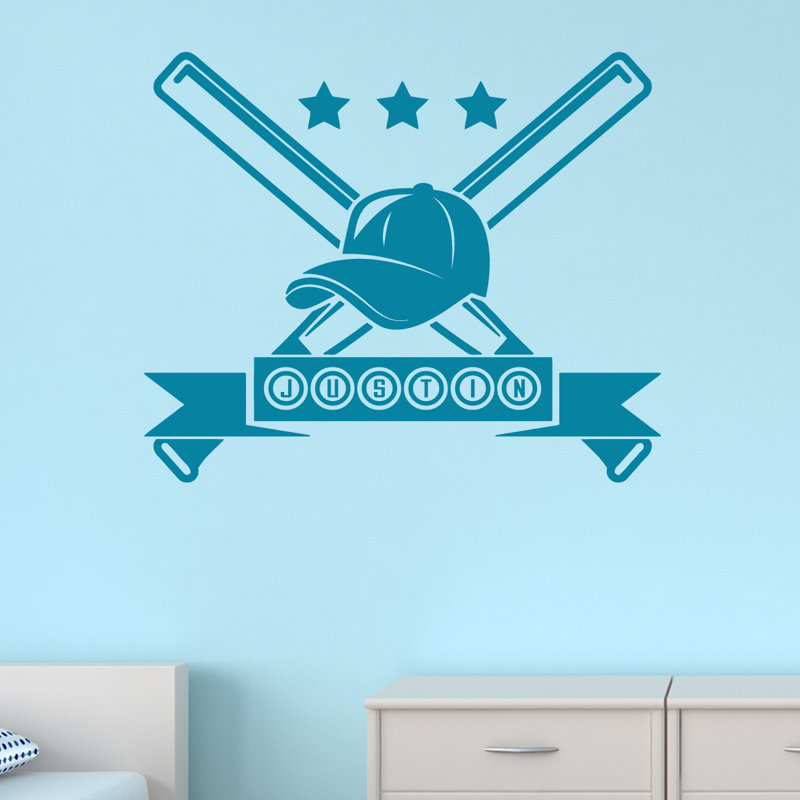 Décalcomanie murale baseball, Bleu sarcelle, Oui