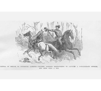 At Shiloh Colonel Johnson Cuts The Wig Off A Confederate by Frank Leslie - Print