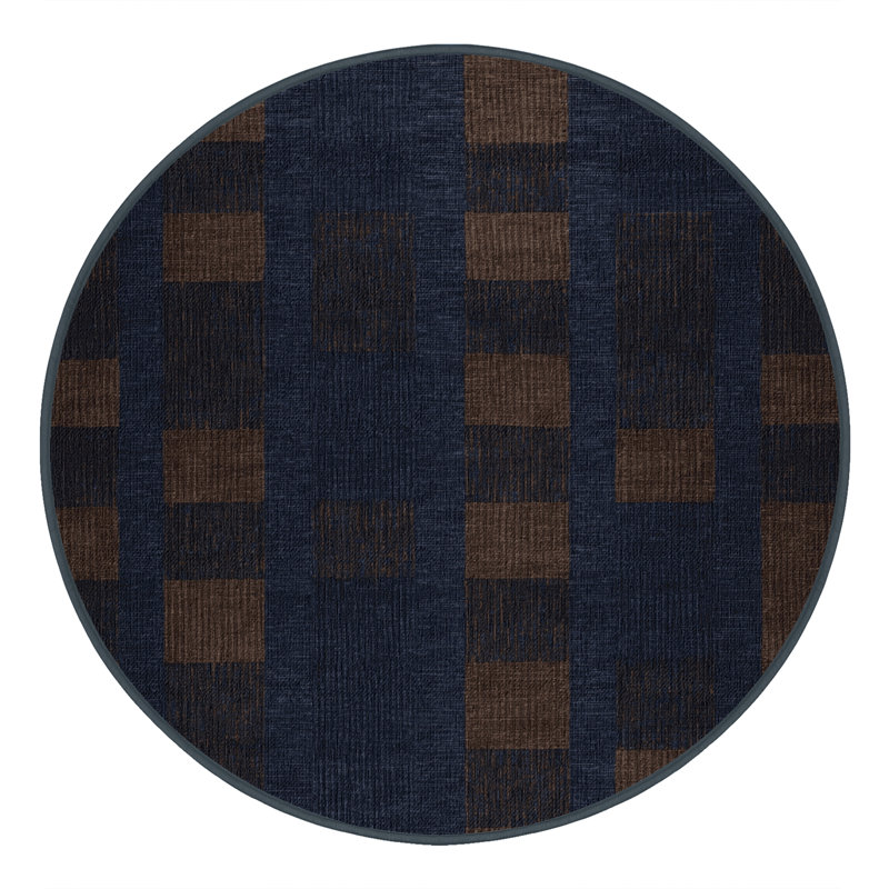 Tapis gris à carreaux lavable à la machine, Rond 3 pi