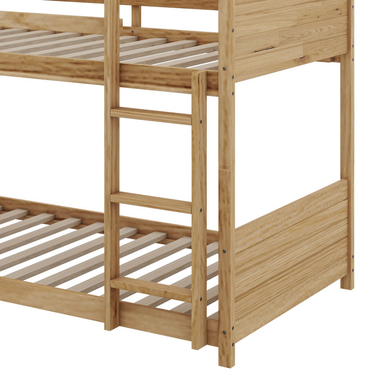 Twin Over Twin House Inspired Floor Bunk Bed With Headboards Included, White Oak