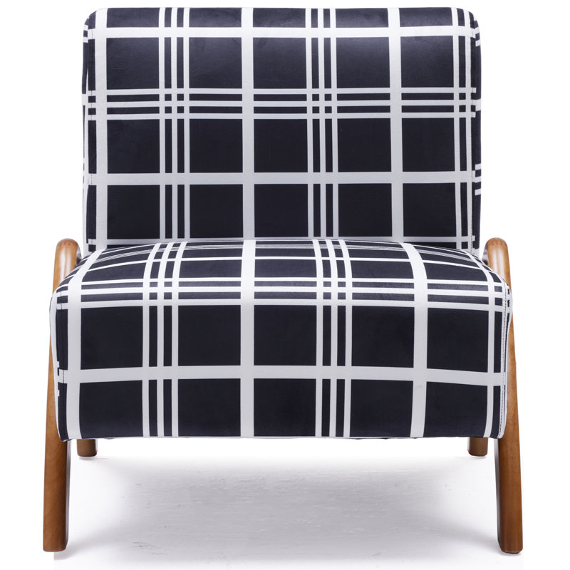 Upholstered Accent Chair with Wooden Legs, Black