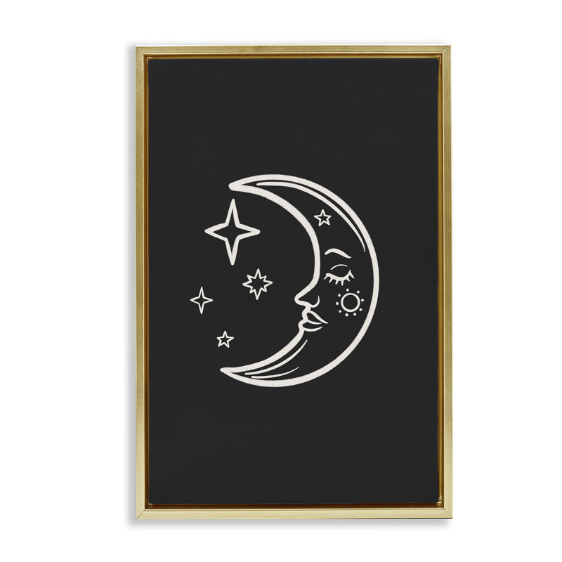 Lune et étoiles sur toile flottante noire par JJ Design House LLC, H 31 po x l 21 po, Cadre flottant métallique doré