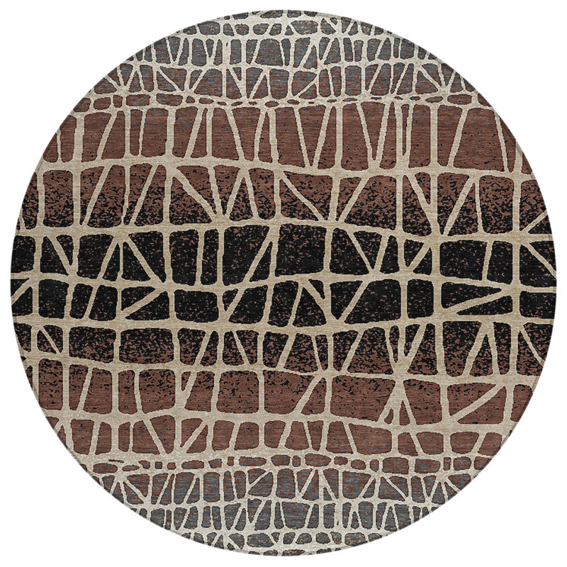 Machine Washable Indoor/Outdoor Raemoore ACN2404 Geometric Rug, Round 8'