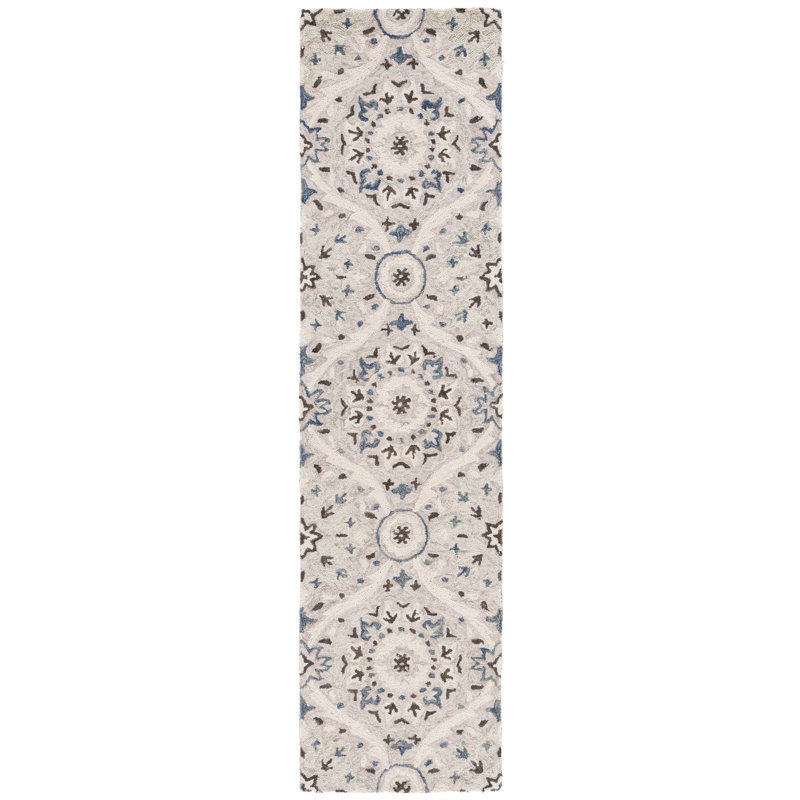Hand Tufted Wool/Cotton Damask Rug in Gray/Beige, Runner 2'3" x 9'