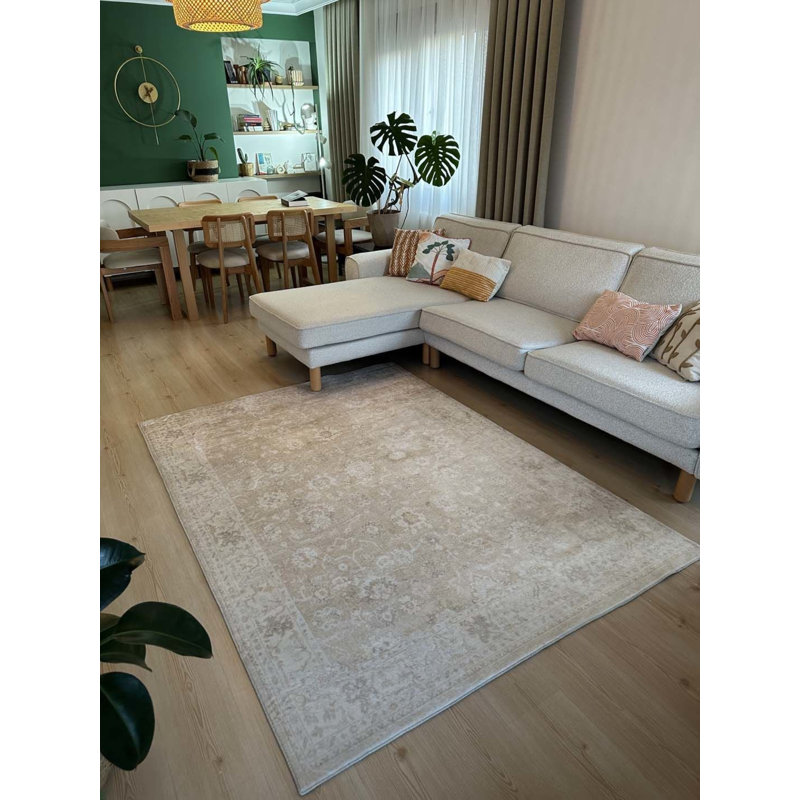 Tapis en coton avec envers antidérapant Lanney, Carré 3 pi 11 po