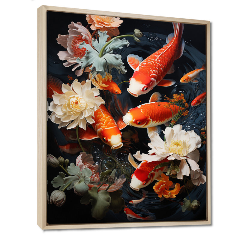«Asian Art Infinite Koi I», reproduction d'art sur toile, H 32 po x l 24 po x P 1 po, Cadre flottant en érable
