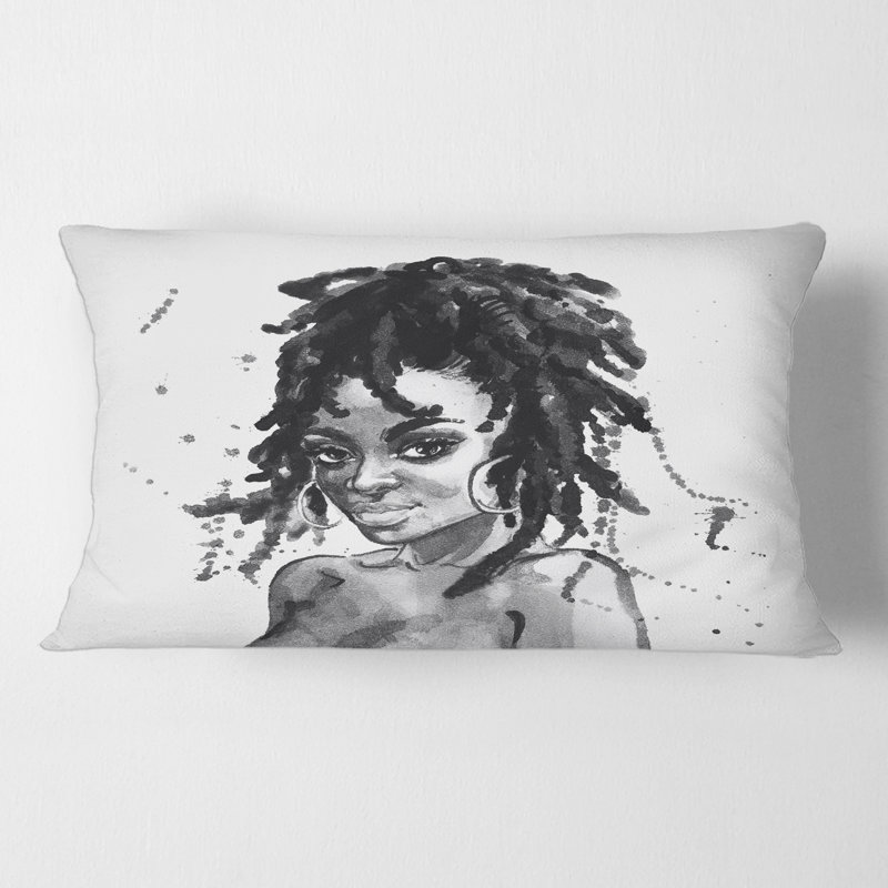 Rectangle, portrait monochrome d'une femme afro-américaine II - Coussin décoratif imprimé moderne