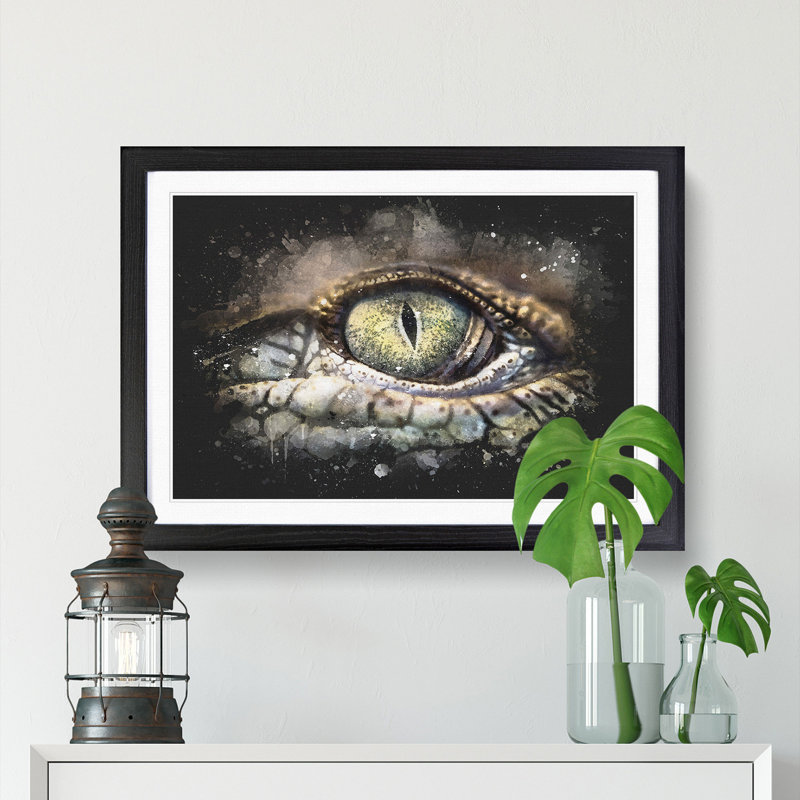 Crocodile Eye - Framed Print, 24cm H x 33cm W x 2cm D, Black Framed