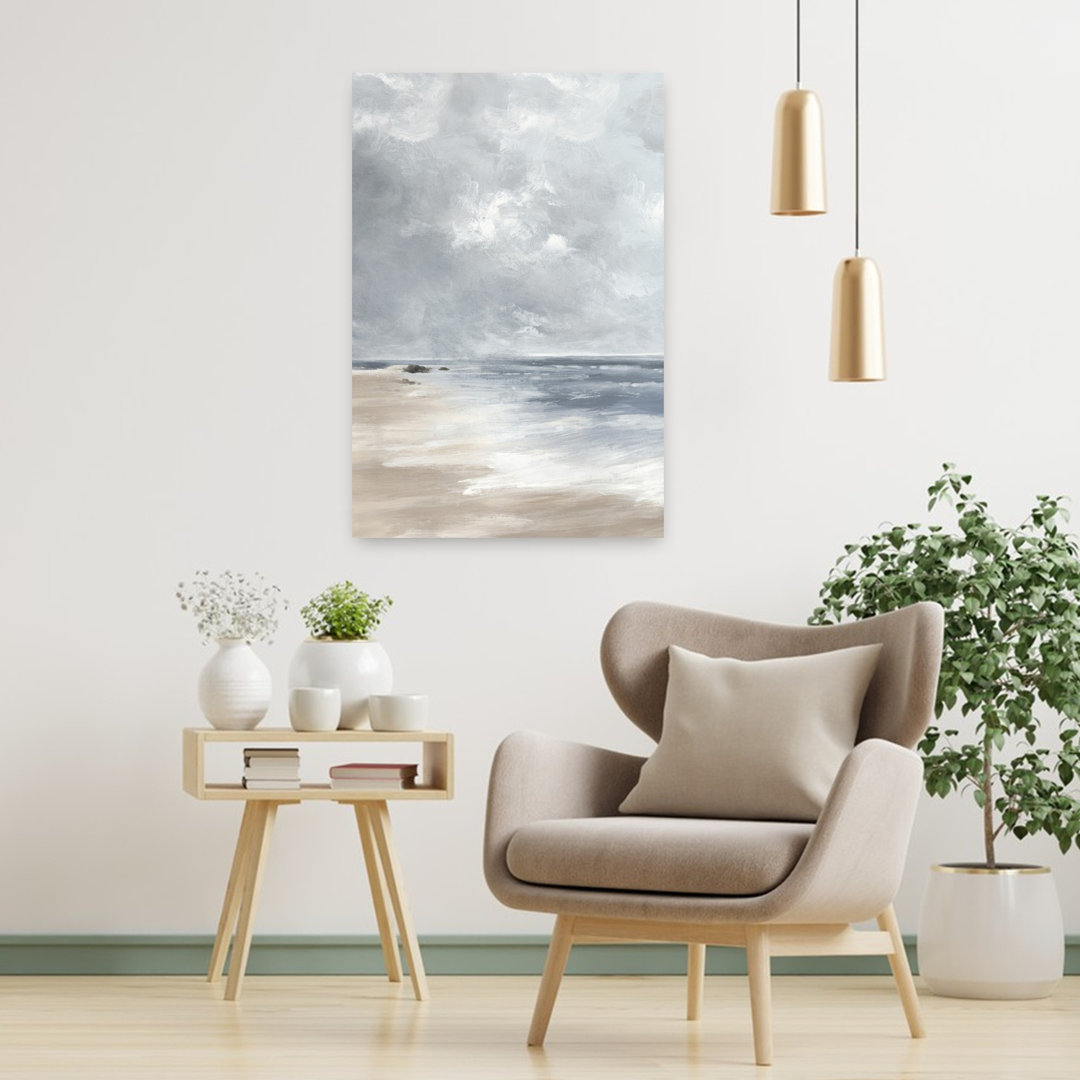 Calm Waves Under Overcast Sky II Serene Tranquil Abstract Coastal Wall Art Print